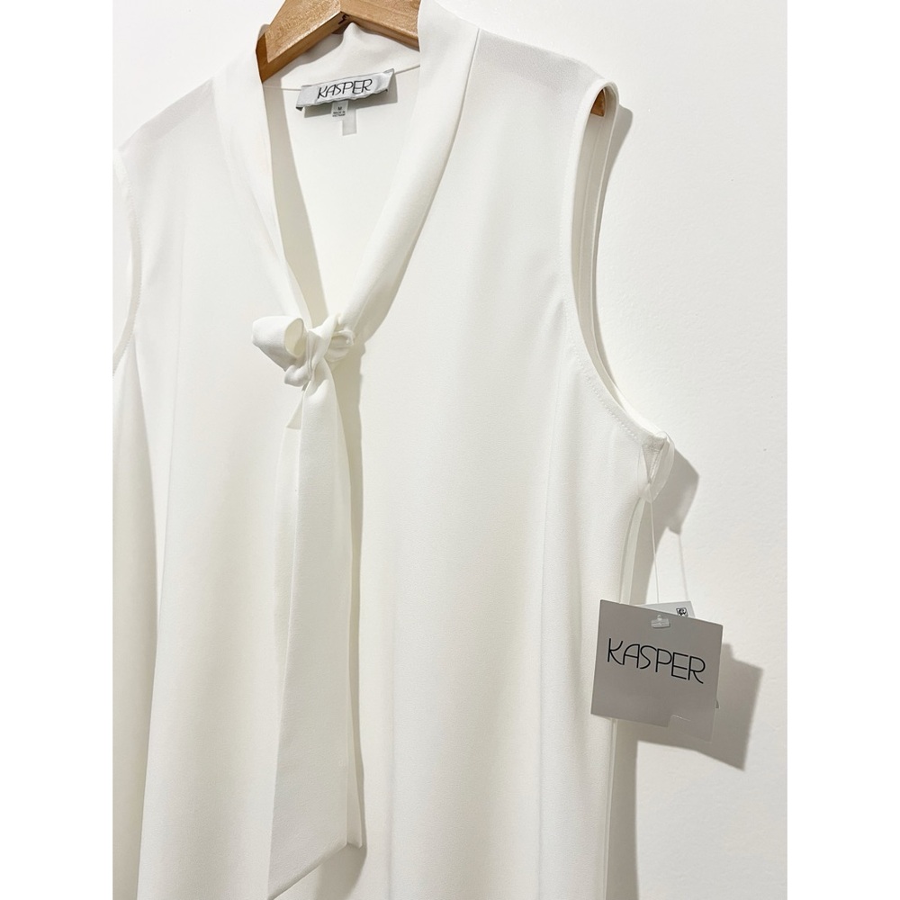 Kasper Women's White Sleeveless Tie-Neck Top Size Medium - Picture 7 of 11